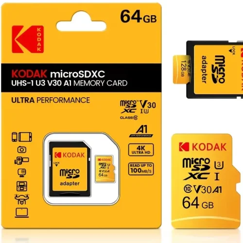 KODAK 64GB UHS-I U3 V30 A1 MicroSDXC Card with Adapter - Up to 95MB/s Read Speed - Up to 85MB/s Write Speed - Additional Storage for Multimedia Devices